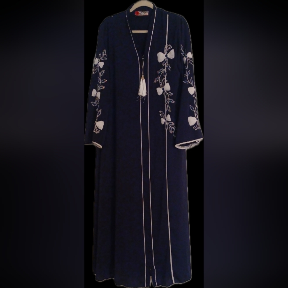 Navy Blue Embroidered Long Robe
